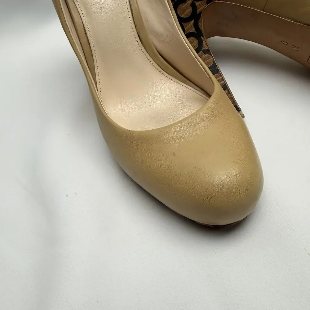Coach Alexa Pumps Size 10B Nude Leather Heels Signature Logo Platform Stiletto